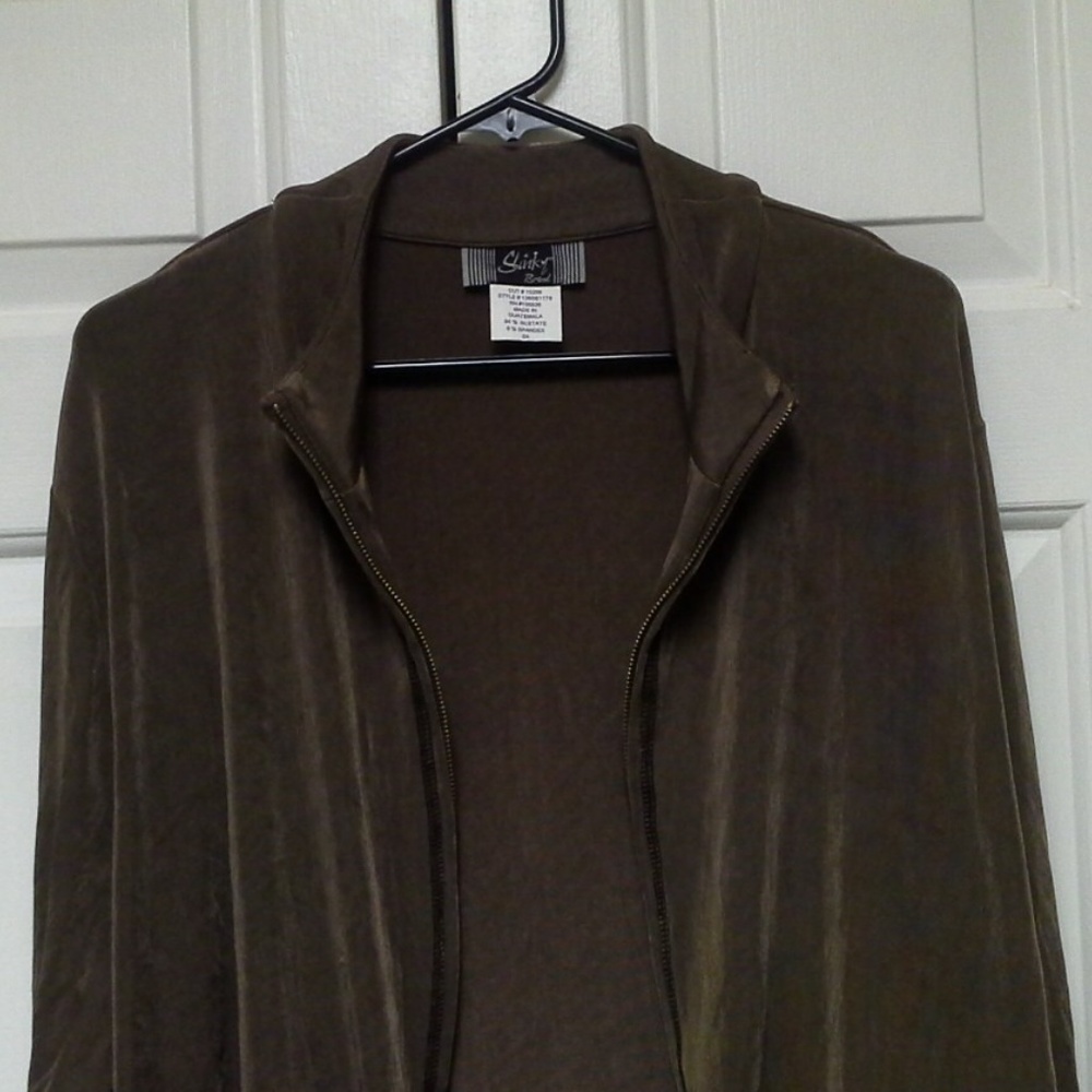Brown Mock Turtle Neck Long Sleeve Zipped Jacket - Picture 7 of 8